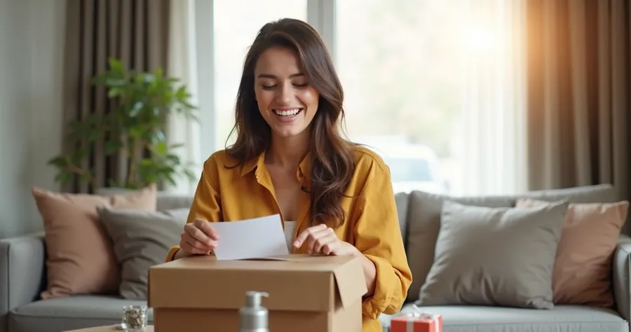 Cliente feliz recebendo encomenda em casa 