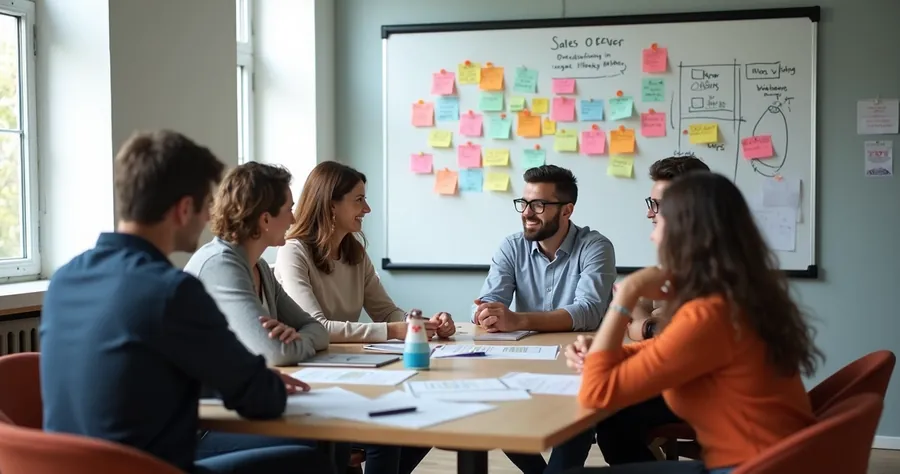Pessoas em workshop analisando quadro com ideias de validação de oferta 